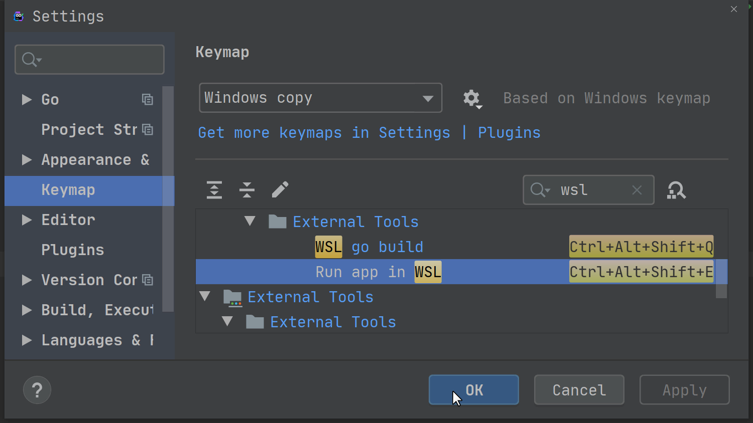 assign shortcuts to wsl tools