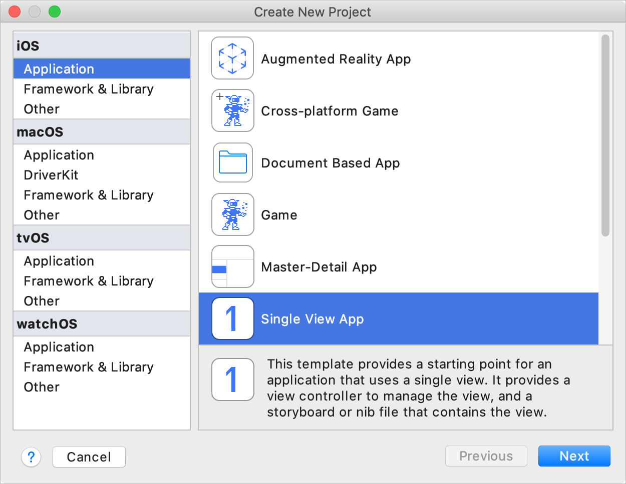 Create project dialog