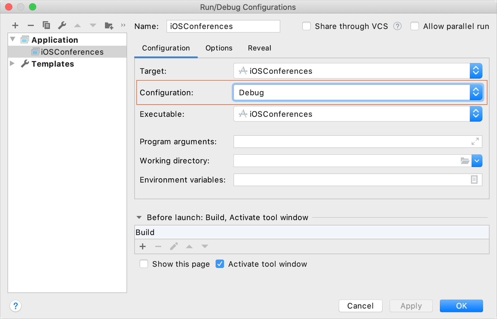 Run/debug configurations