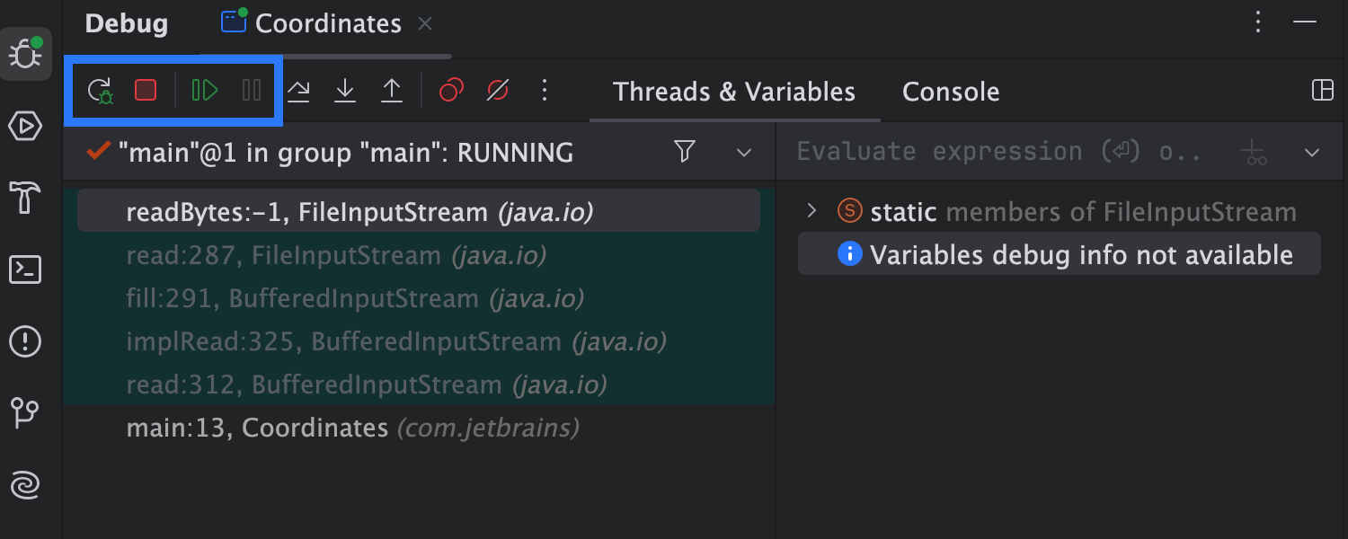 Stop, pause, resume Java debugging