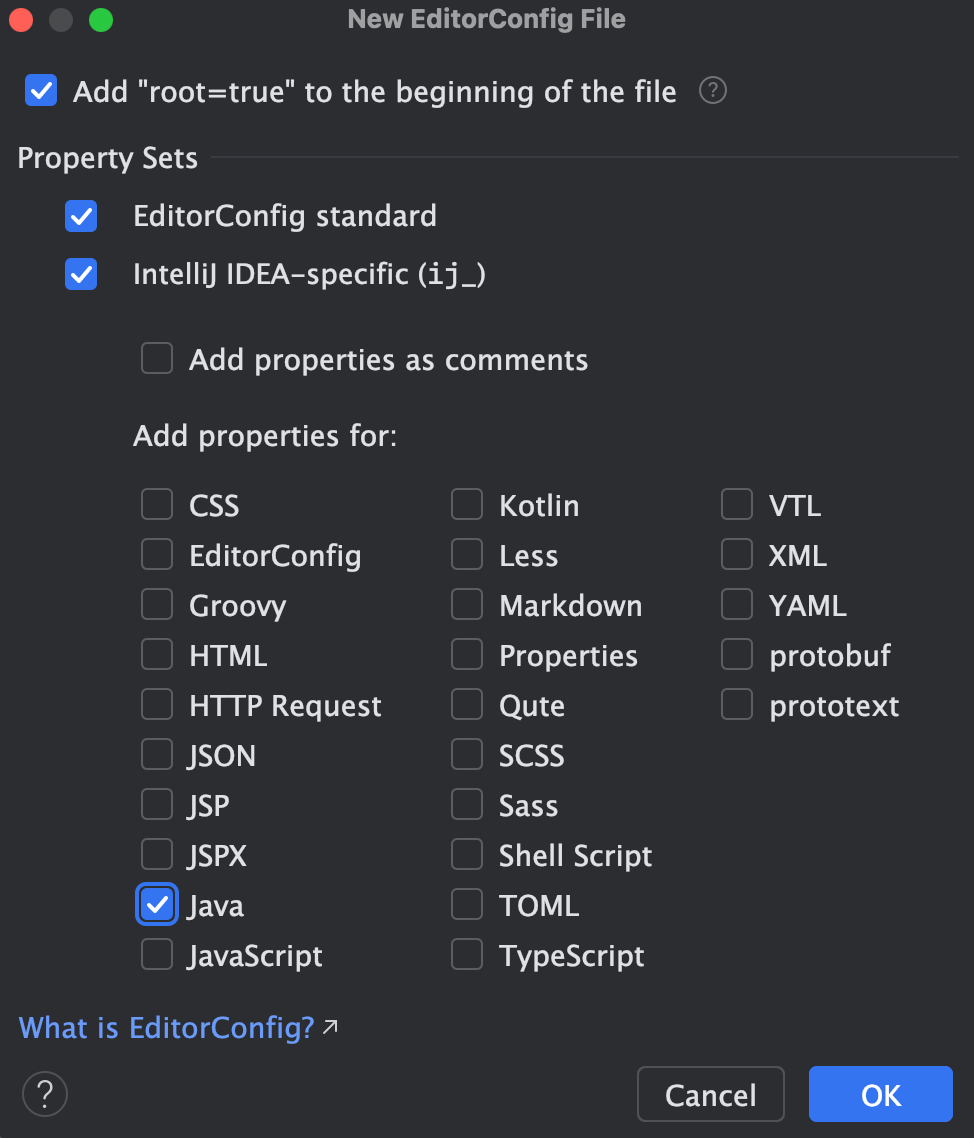 New EditorConfig File setting