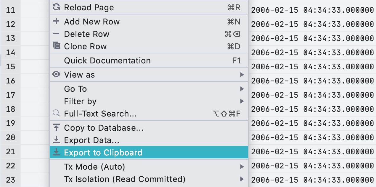 datagrip export to csv