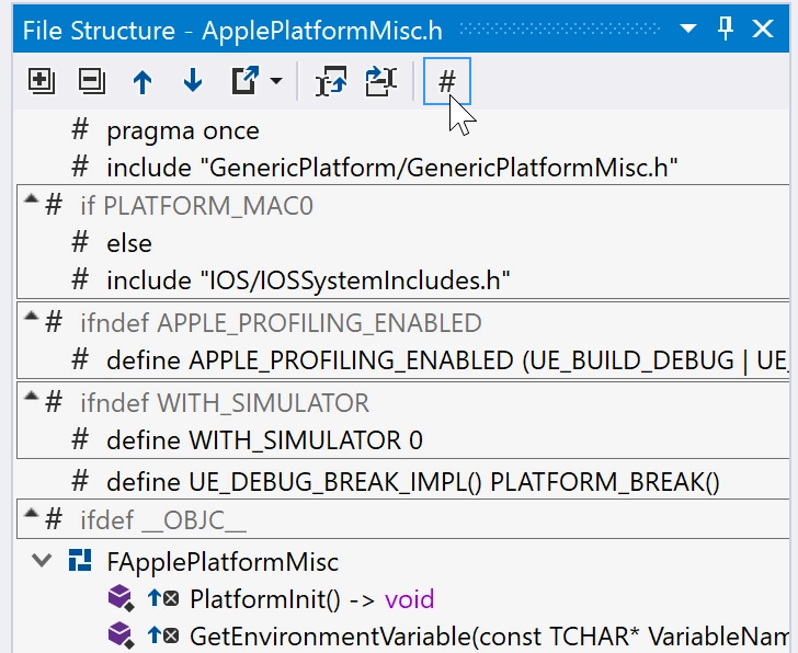 File Structure: hide preprocessor directives