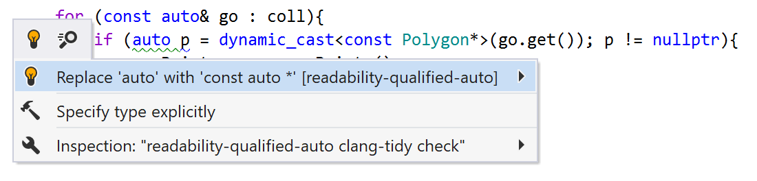 Preview of a Clang-Tidy quick-fix
