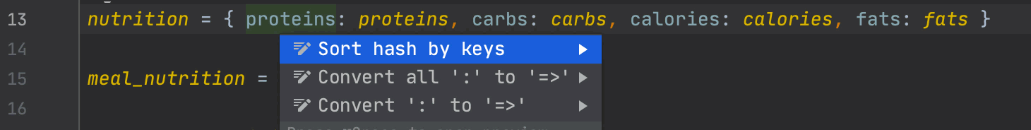 Sort hash by key intention action