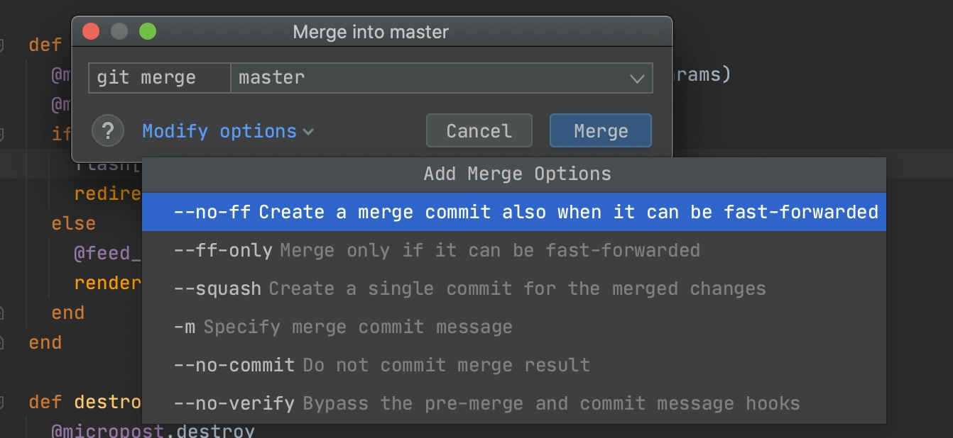 Git Merge dialog