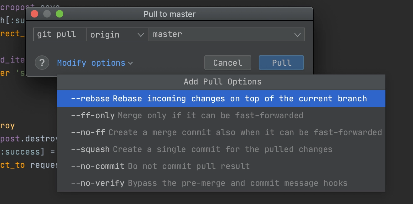 Git Pull dialog