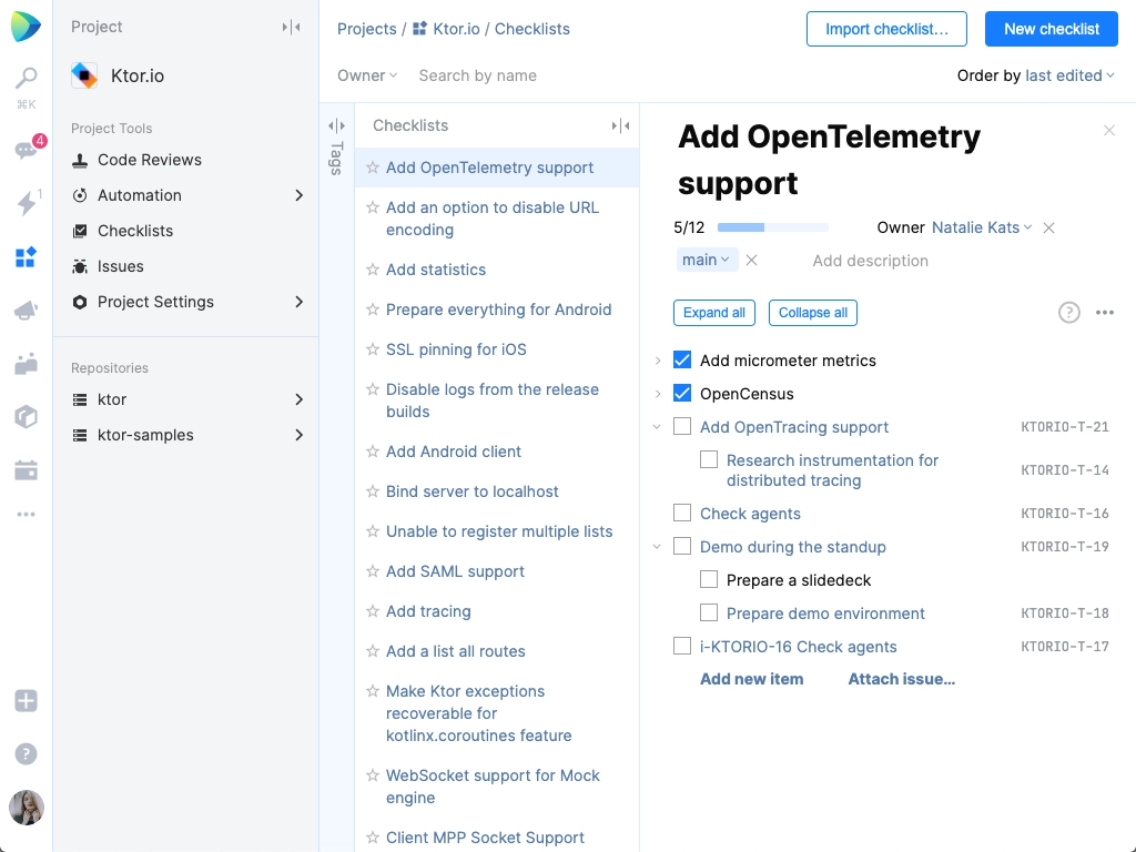 Project checklists