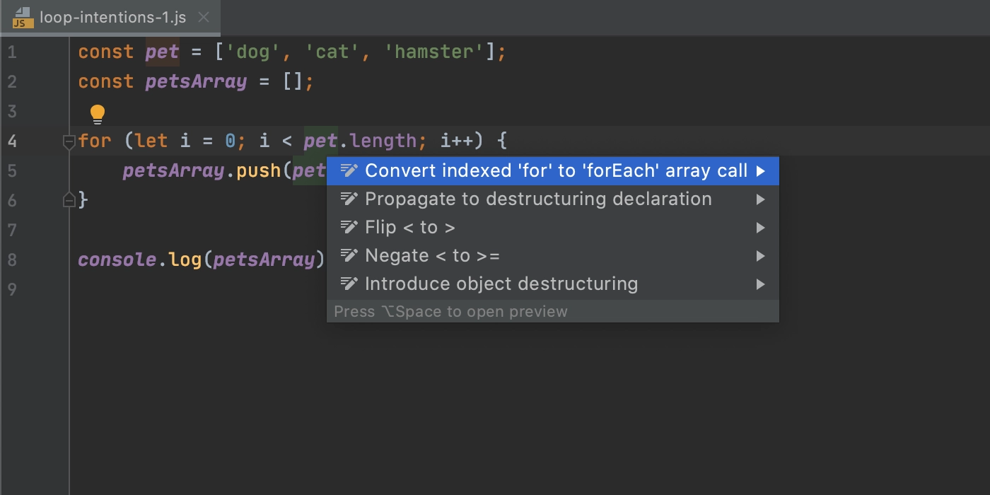 convert-for-loop-to-for-each-method-call