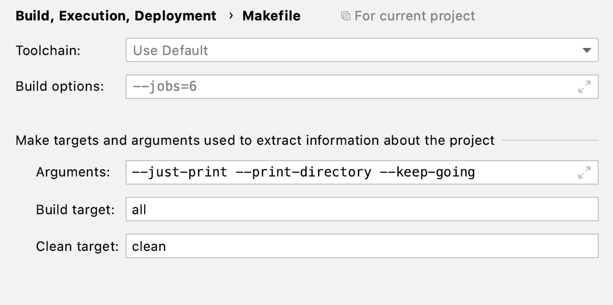 Makefile load settings