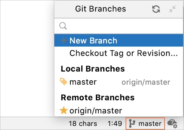 Git Branches menu