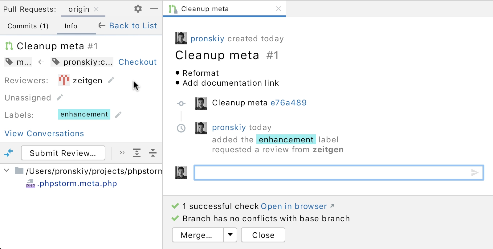 phpstorm pull request