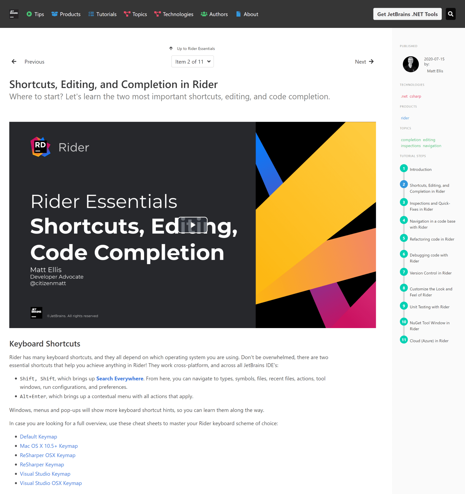 Tutorial: Shortcuts, Editing, and Completion in Rider