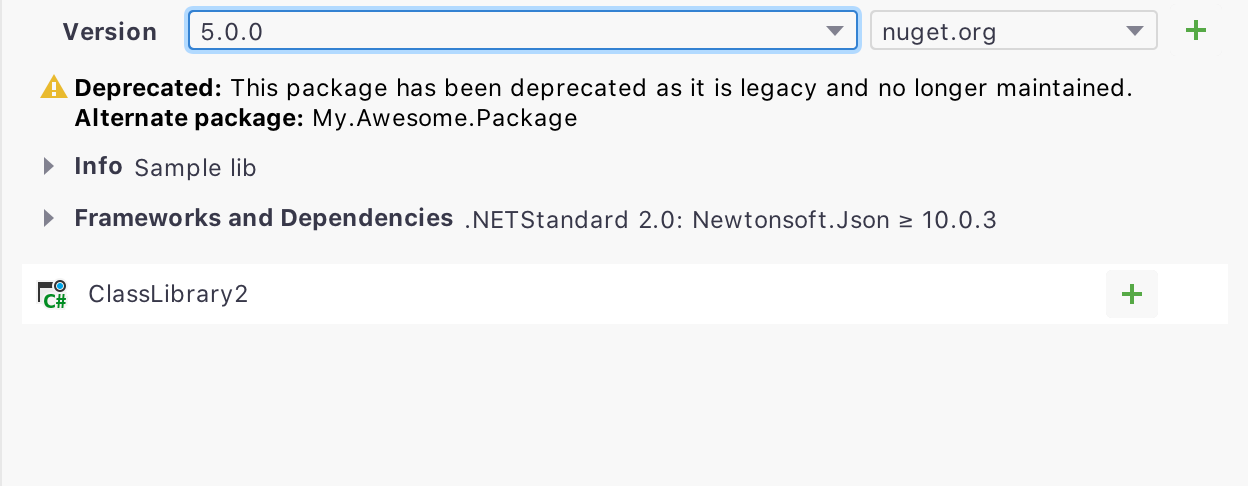 Deprecation Message for NuGet Packages