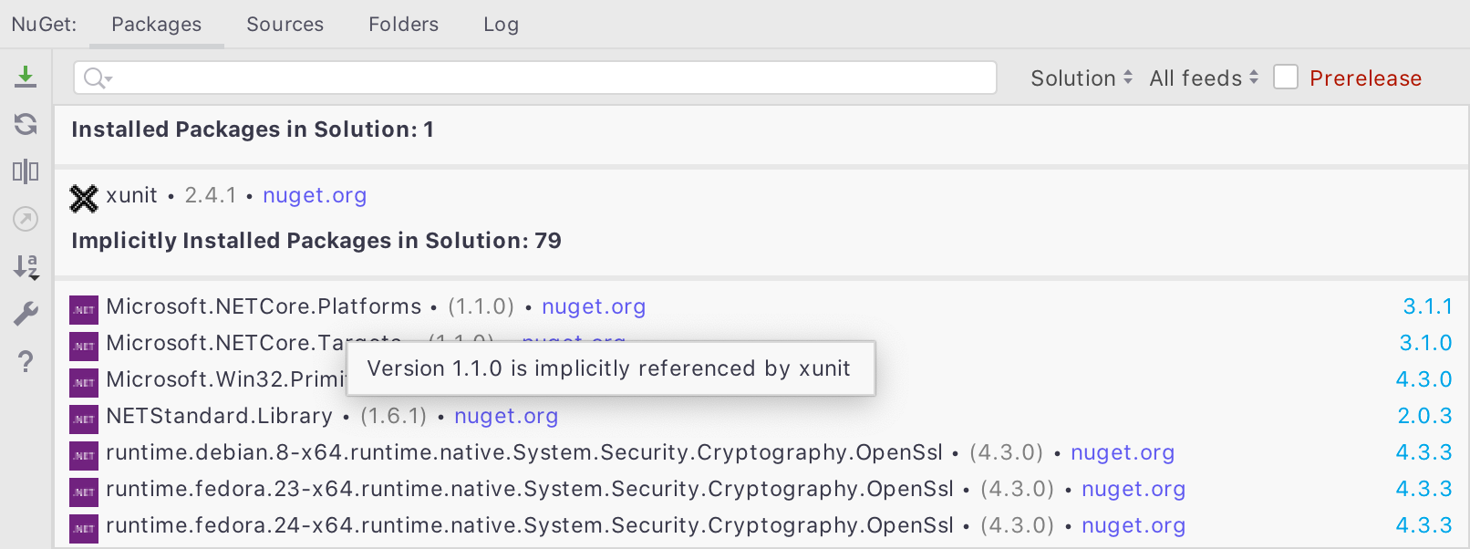 NuGet List with Implictly Referenced Packages