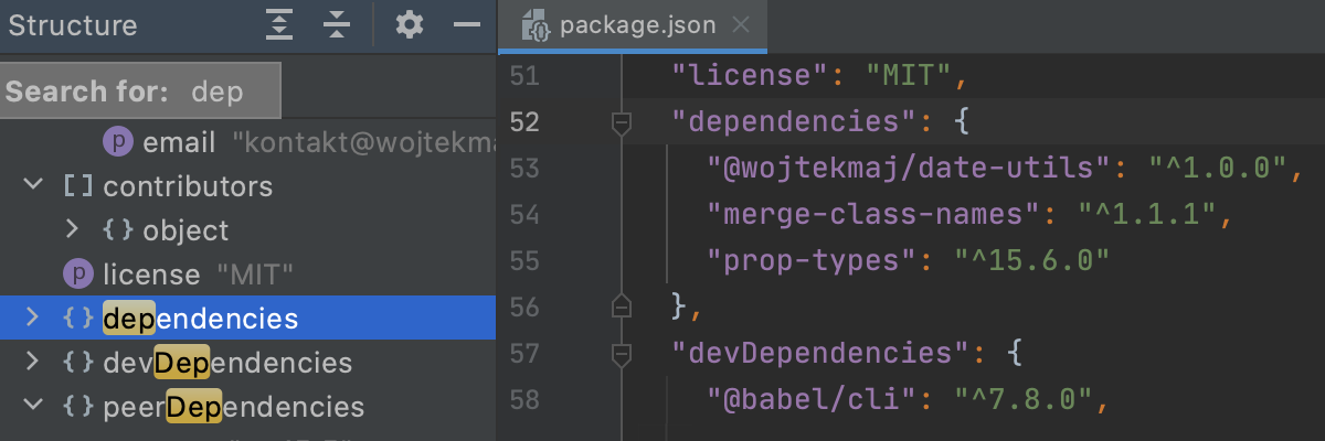 Find an element in your file using the Structure tool window.