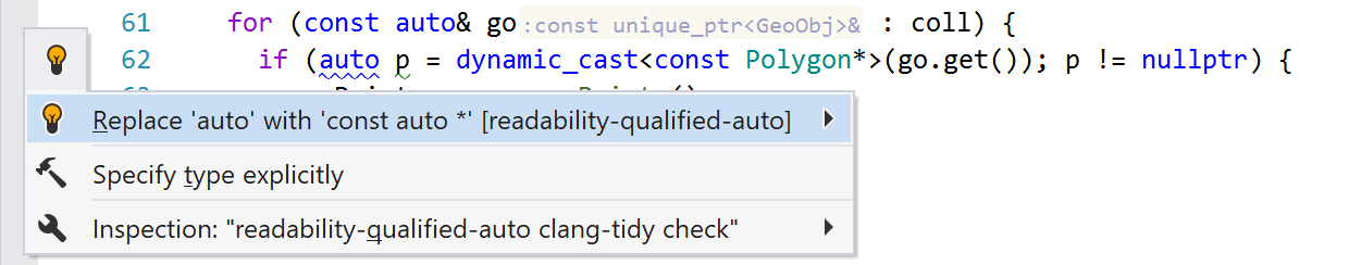 Preview of a Clang-Tidy quick-fix