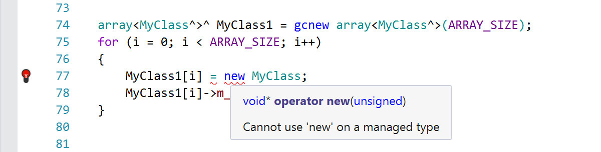 Memory allocation inspections for C++/CLI