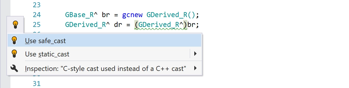 A quick-fix to convert a C-style cast to a safe_cast