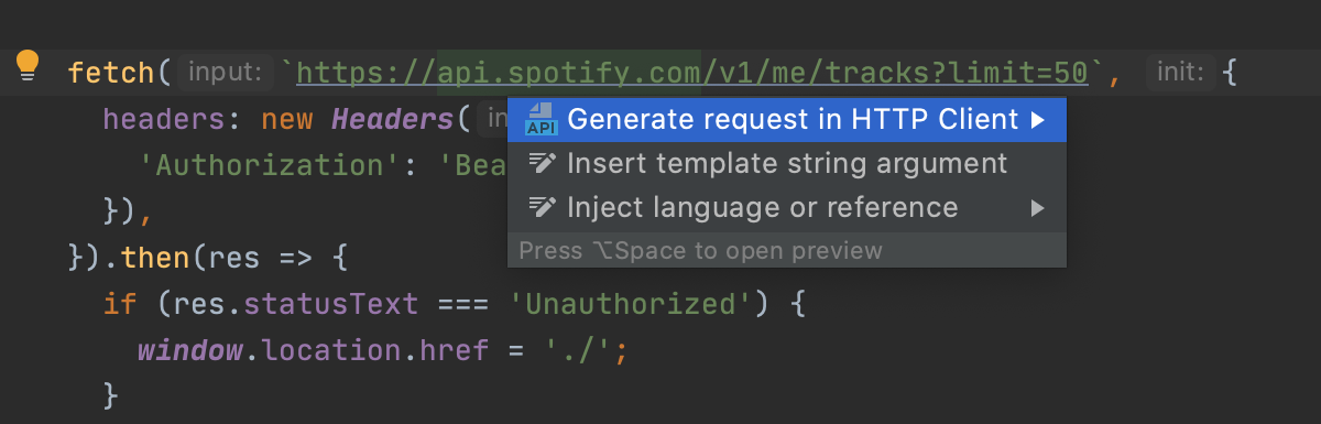 Generate HTTP request from the JavaScript code