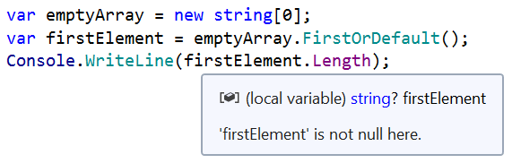 Incorrect nullability analysis for FirstOrDefault