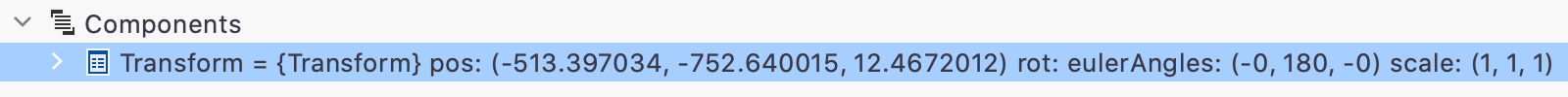 Transform showing local position, rotation and scale in summary information