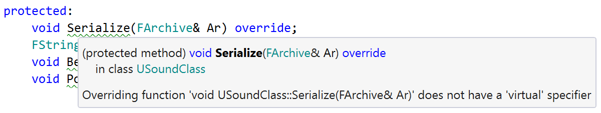 Overriding function does not have a virtual specifier