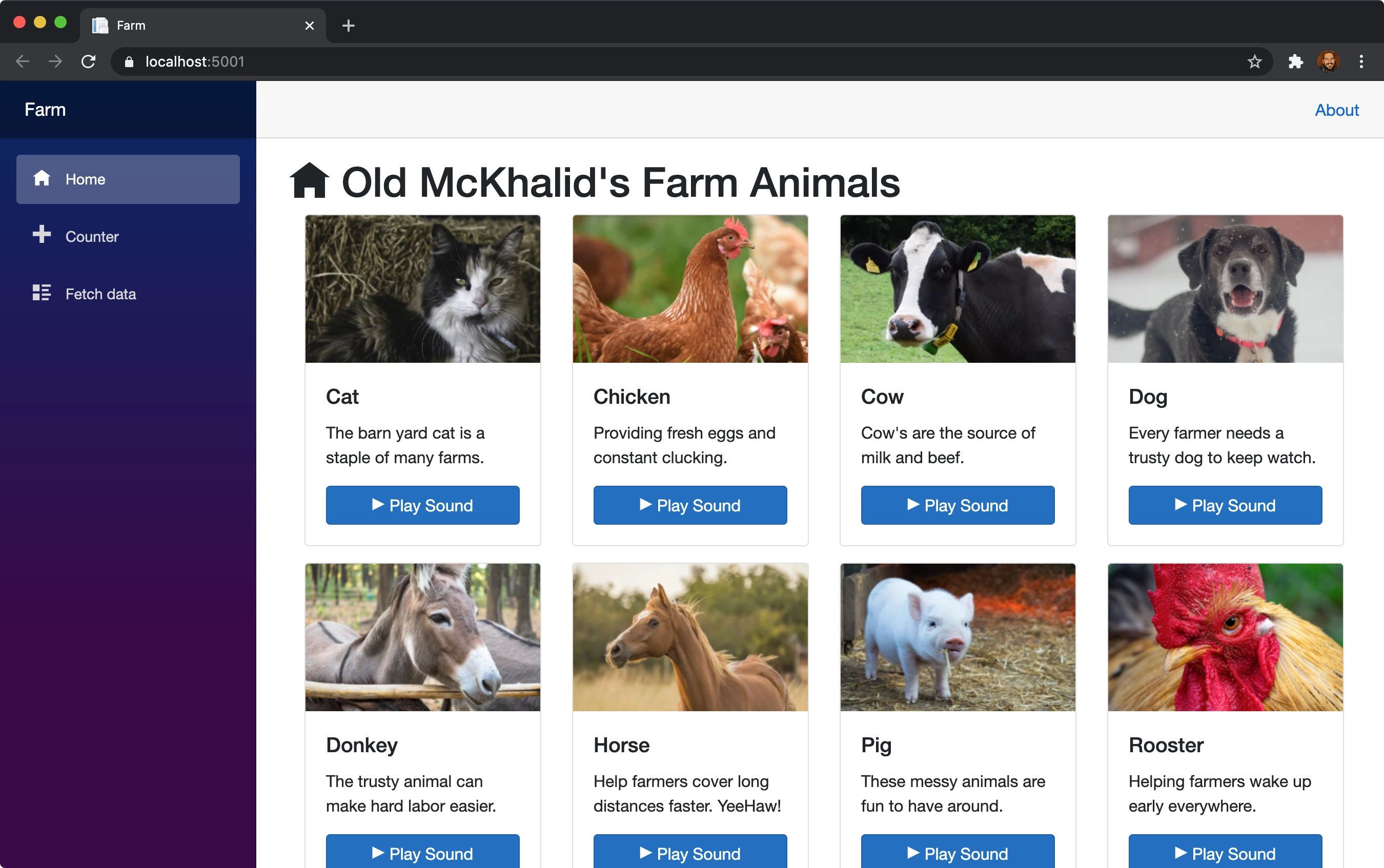 Blazor Farm Animal Soundboard