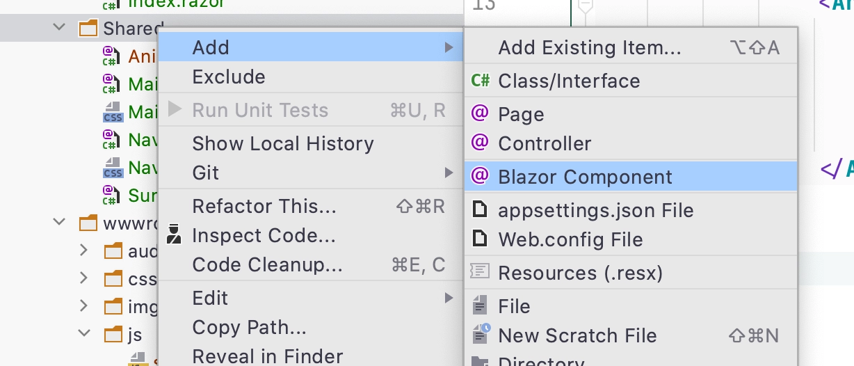 Create Blazor Component In Rider