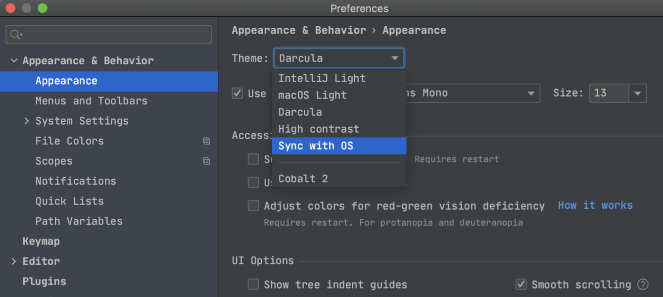 Sync IDE theme with the OS settings