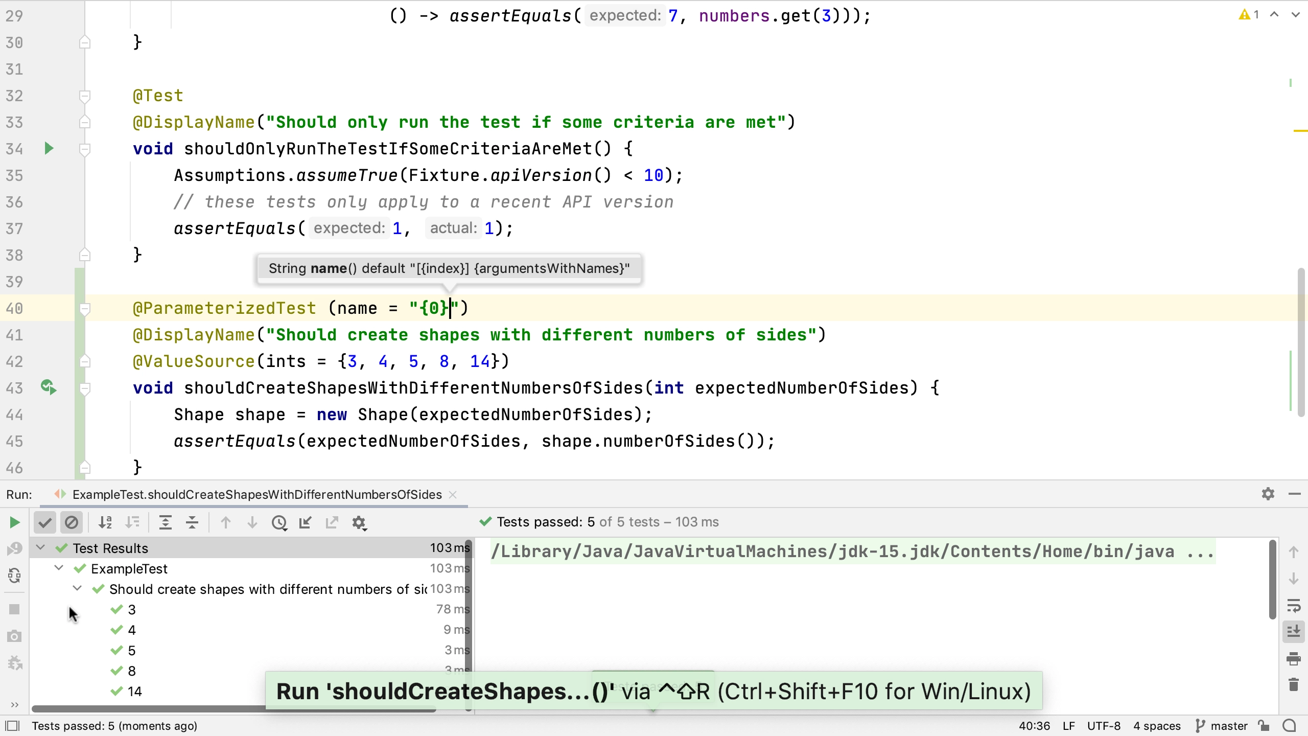 Customising parameterised test names