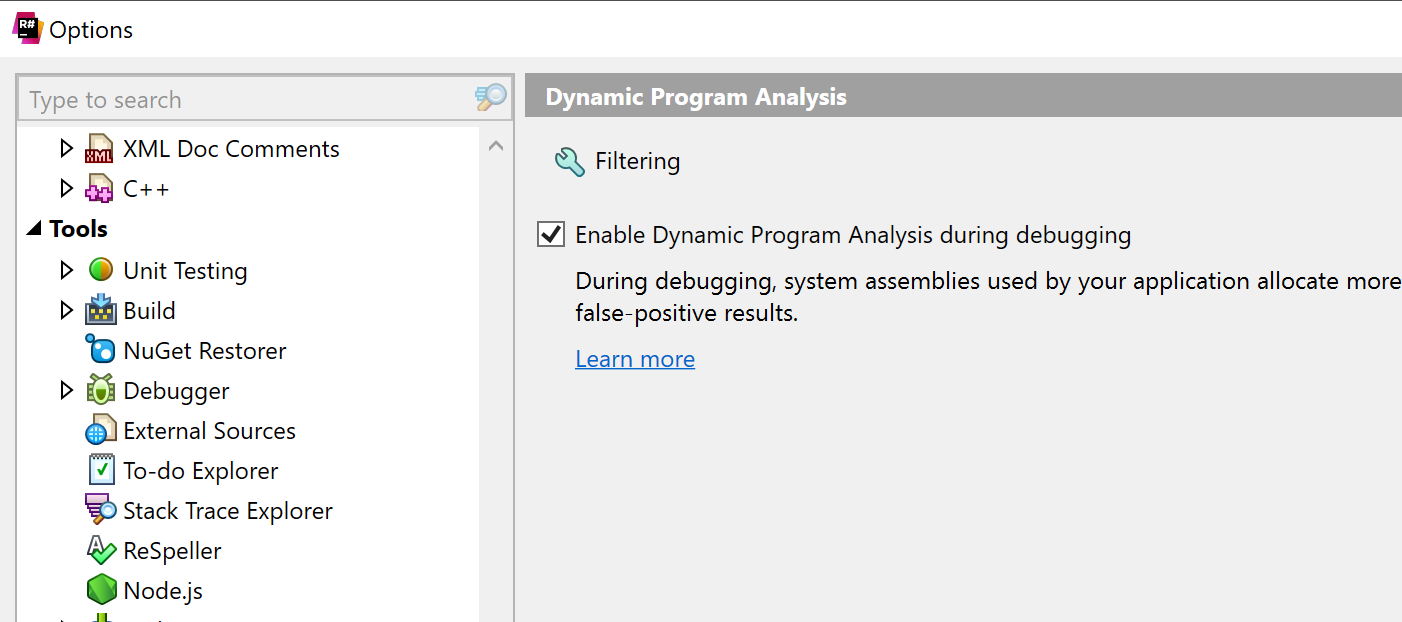 ReSharper Options to Toggle DPA while debugging