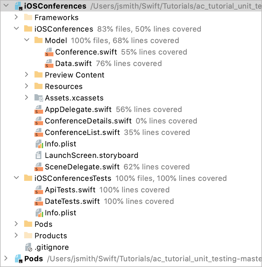 Code Coverage in the Project View