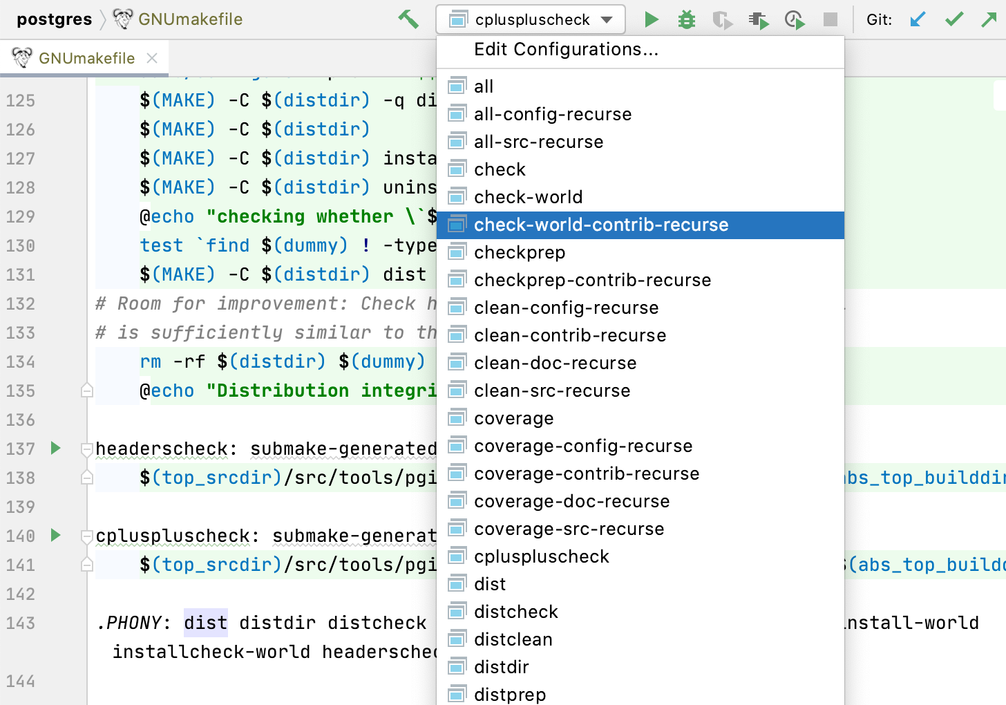 Makefile targets configurations