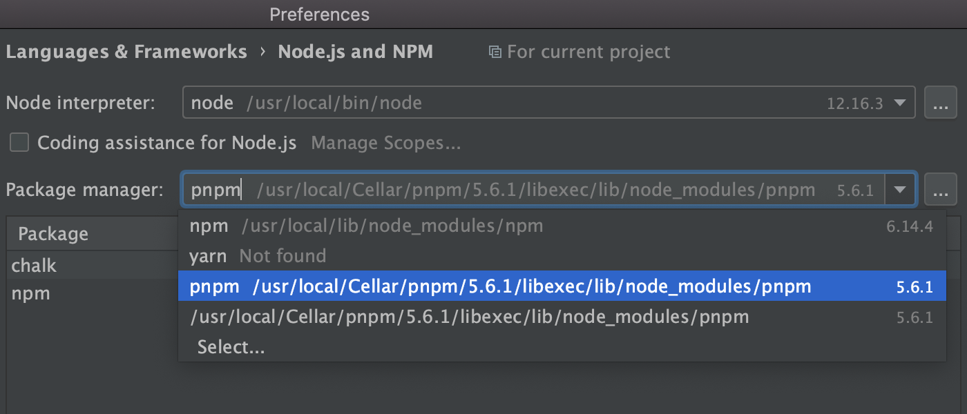 pnpm-package-manager-in-preferences