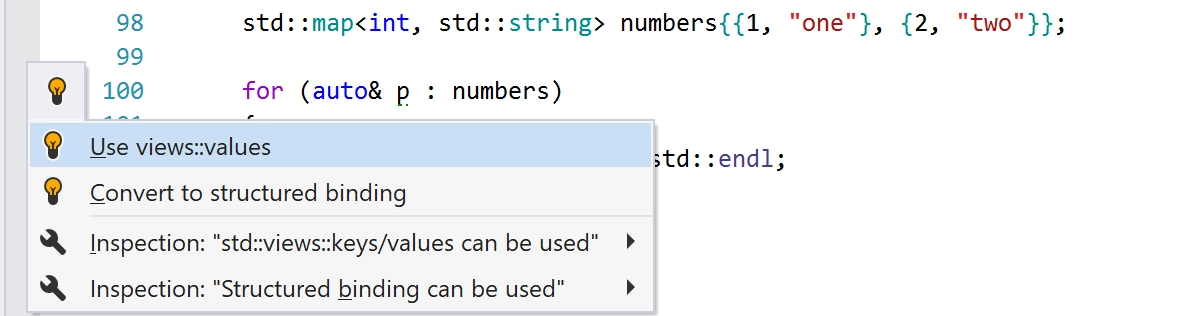 Можно использовать std::views::keys/values