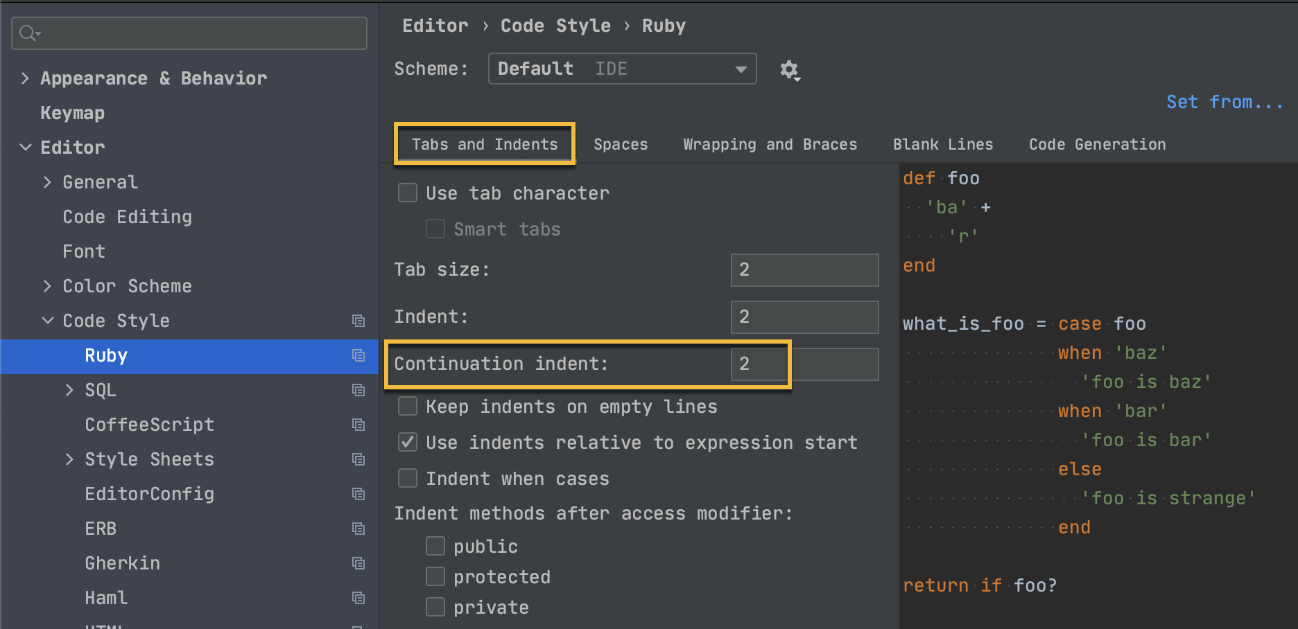 Code Style settings