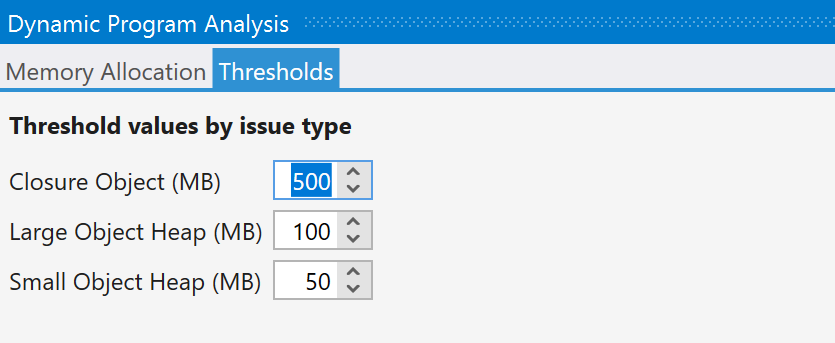 Dynamic Program Analysis in ReSharper. Thresholds