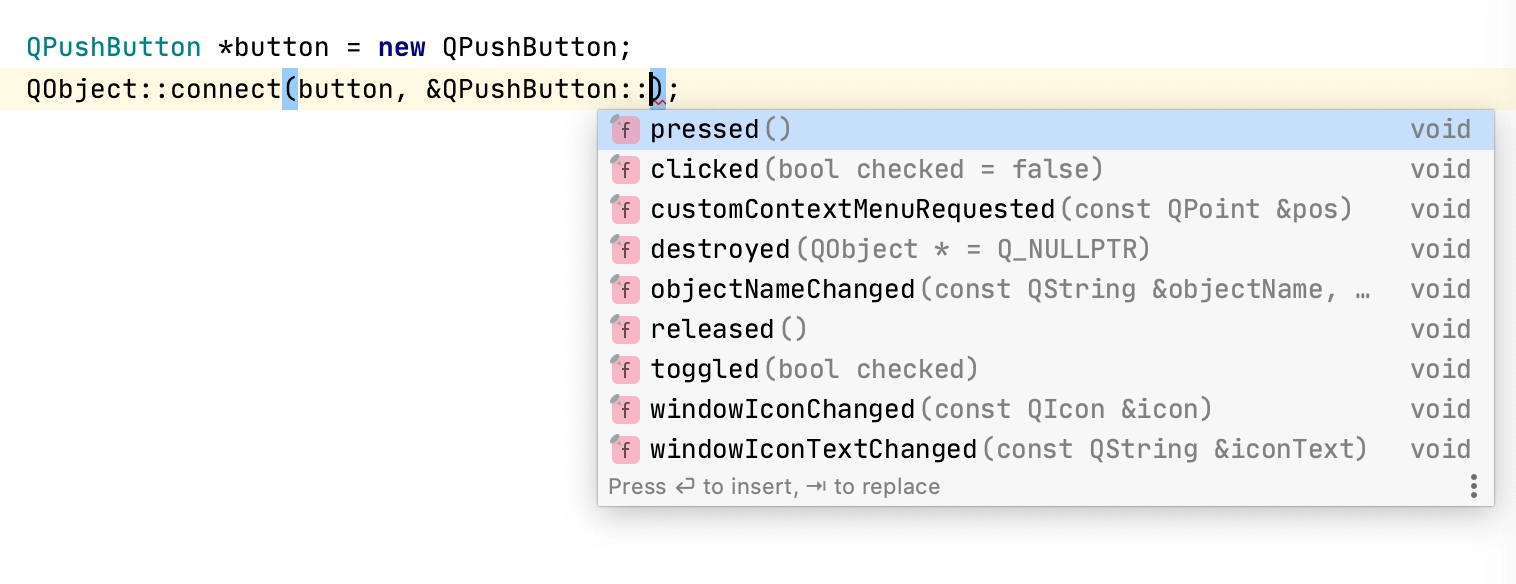 Qt completion for signals