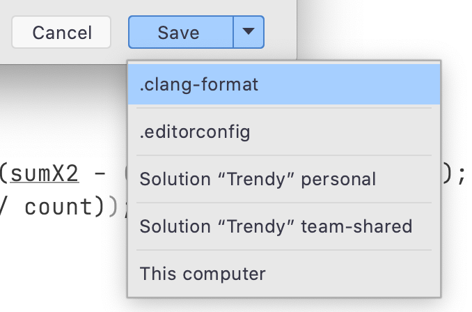 save format settings from dialog