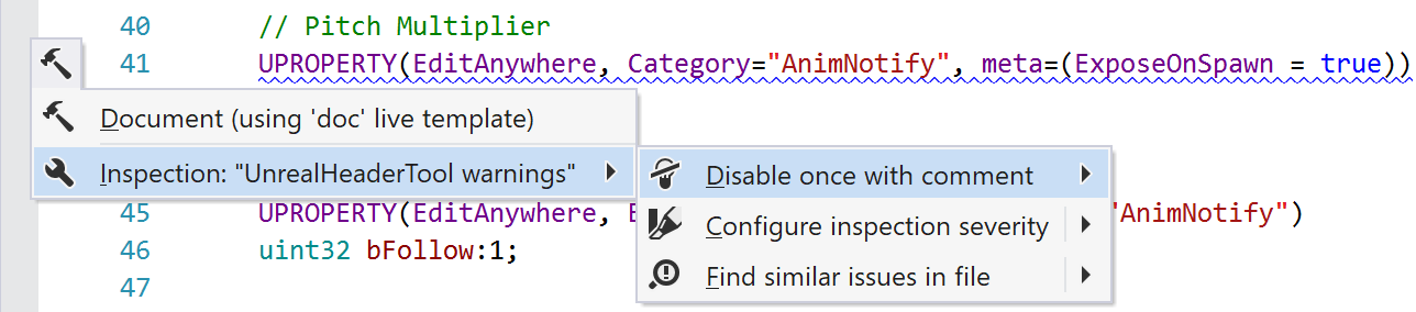 UnrealHeaderTool: Disable warnings