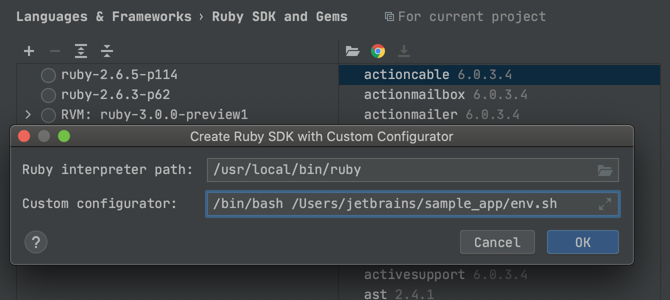 adding ruby sdk in rubymine