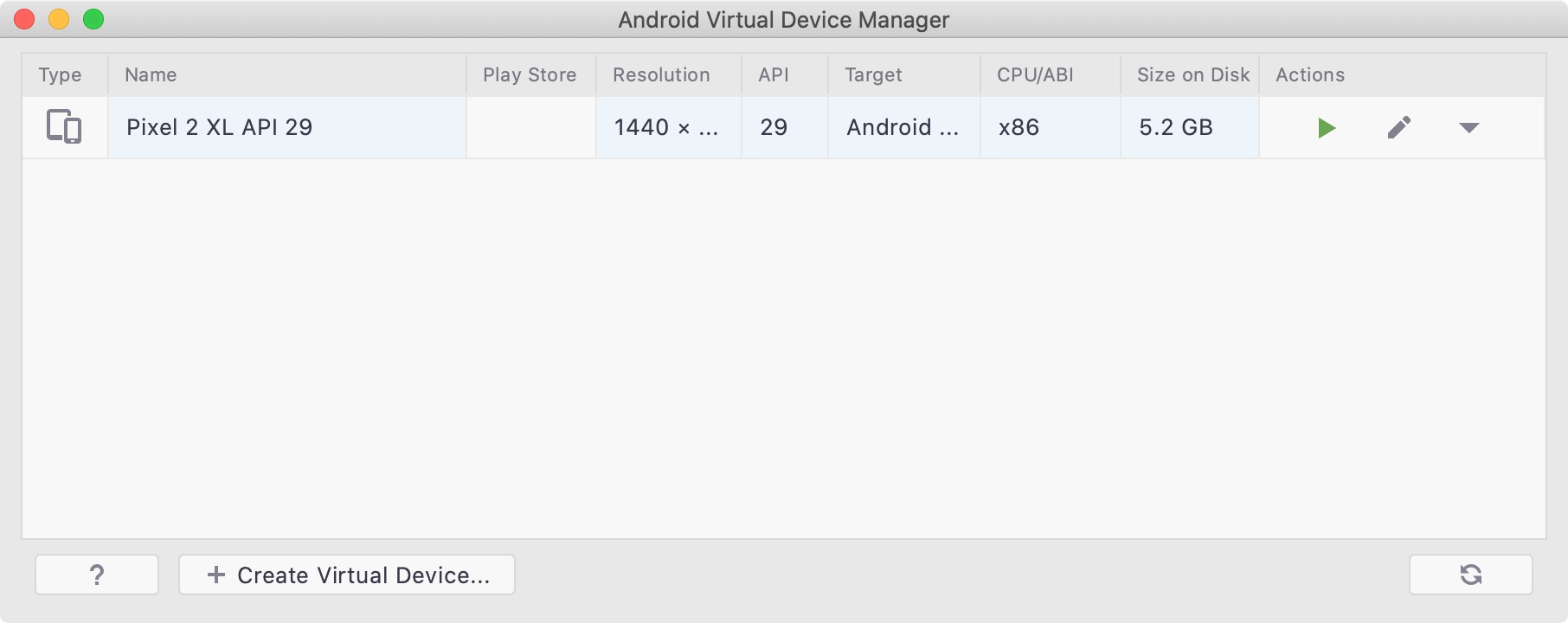 android virtual device manager