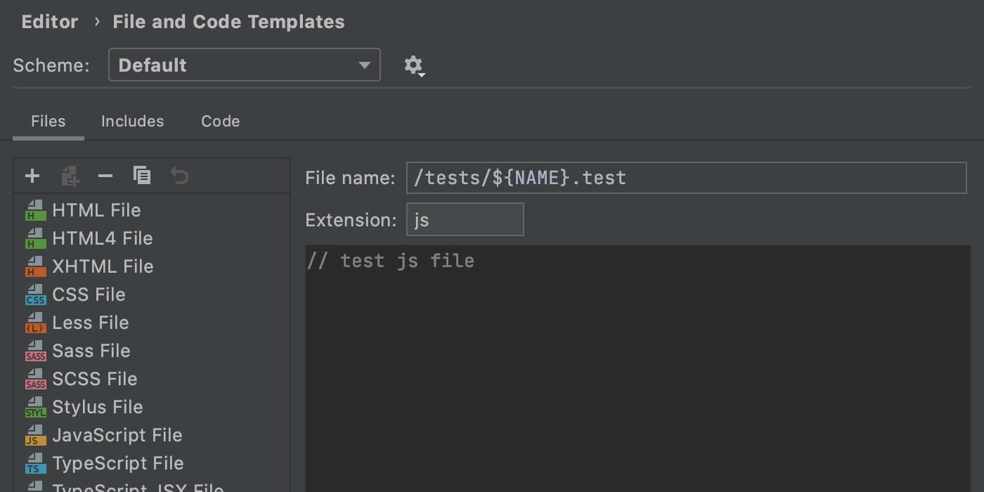 customize template .js webstorm form