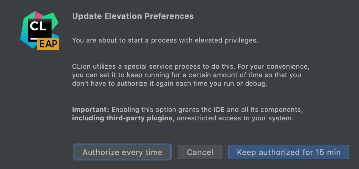 Elevation dialog