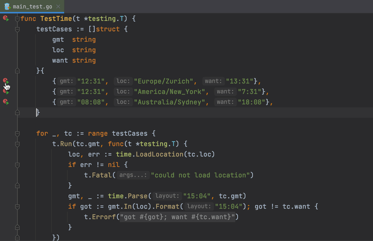 Running an individual table test