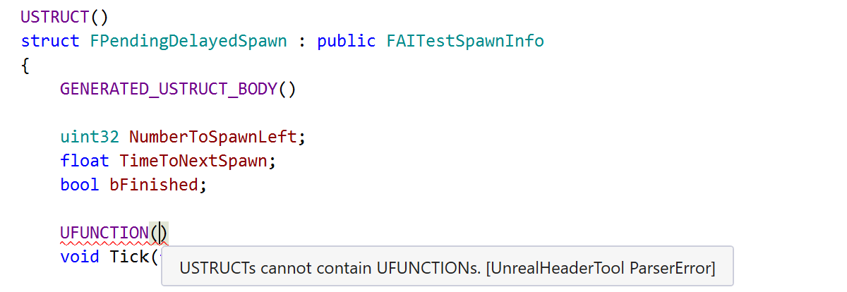 UnrealHeaderTool: UFUNCTION is unsupported for USTRUCT