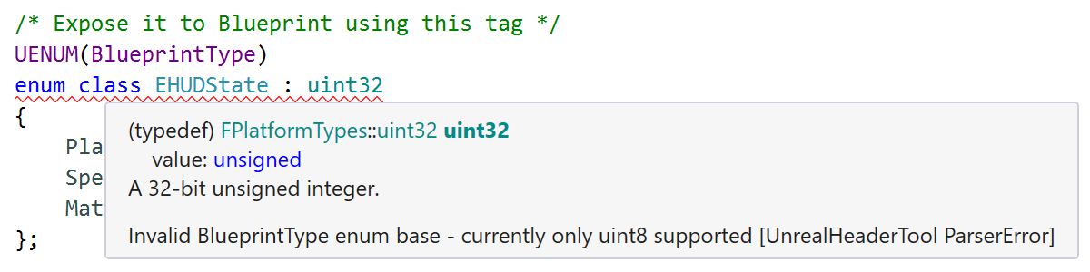 UnrealHeaderTool: Invalid BlueprintType enum base