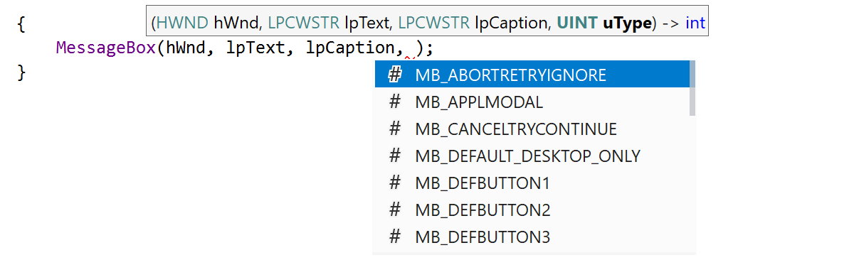 Improved argument code completion for library functions