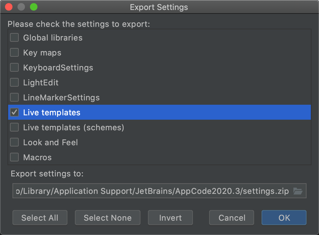 Export settings